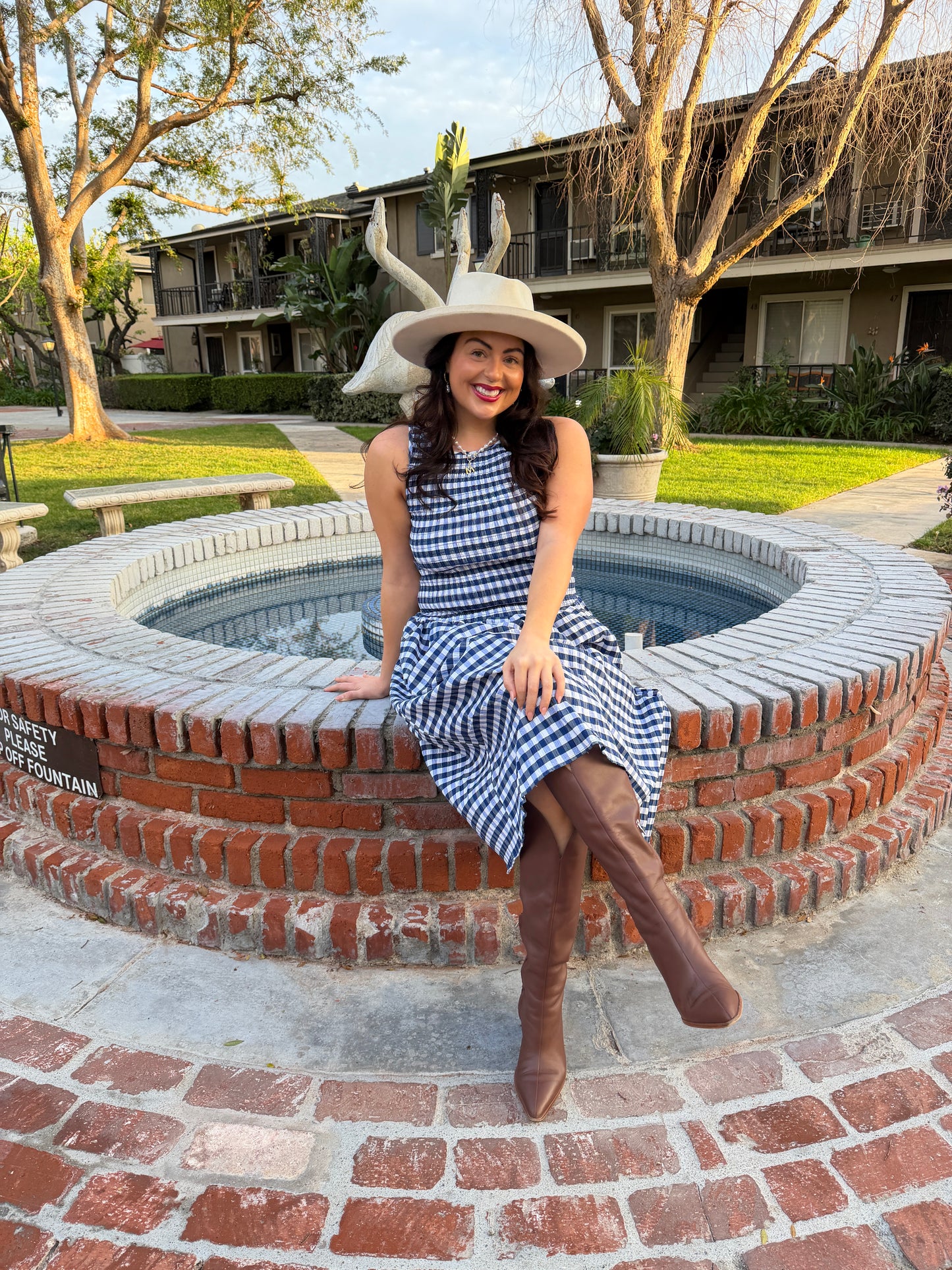 Smocked Drop Waist Checkered Dress