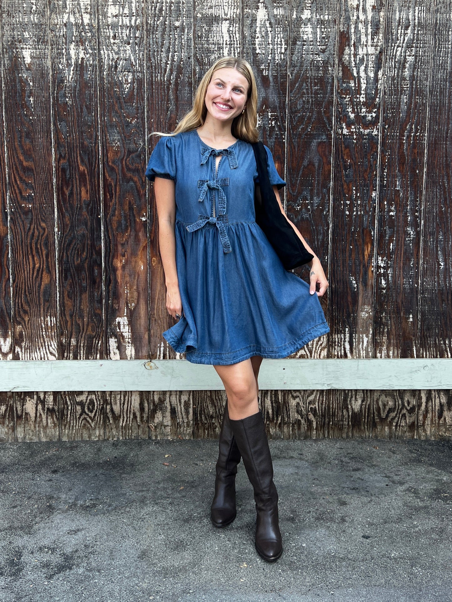 Chambray Tie Mini Dress