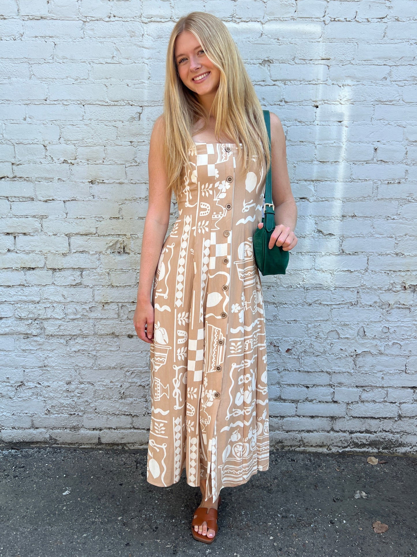 Fruit Doodle Square Neck Midi Dress