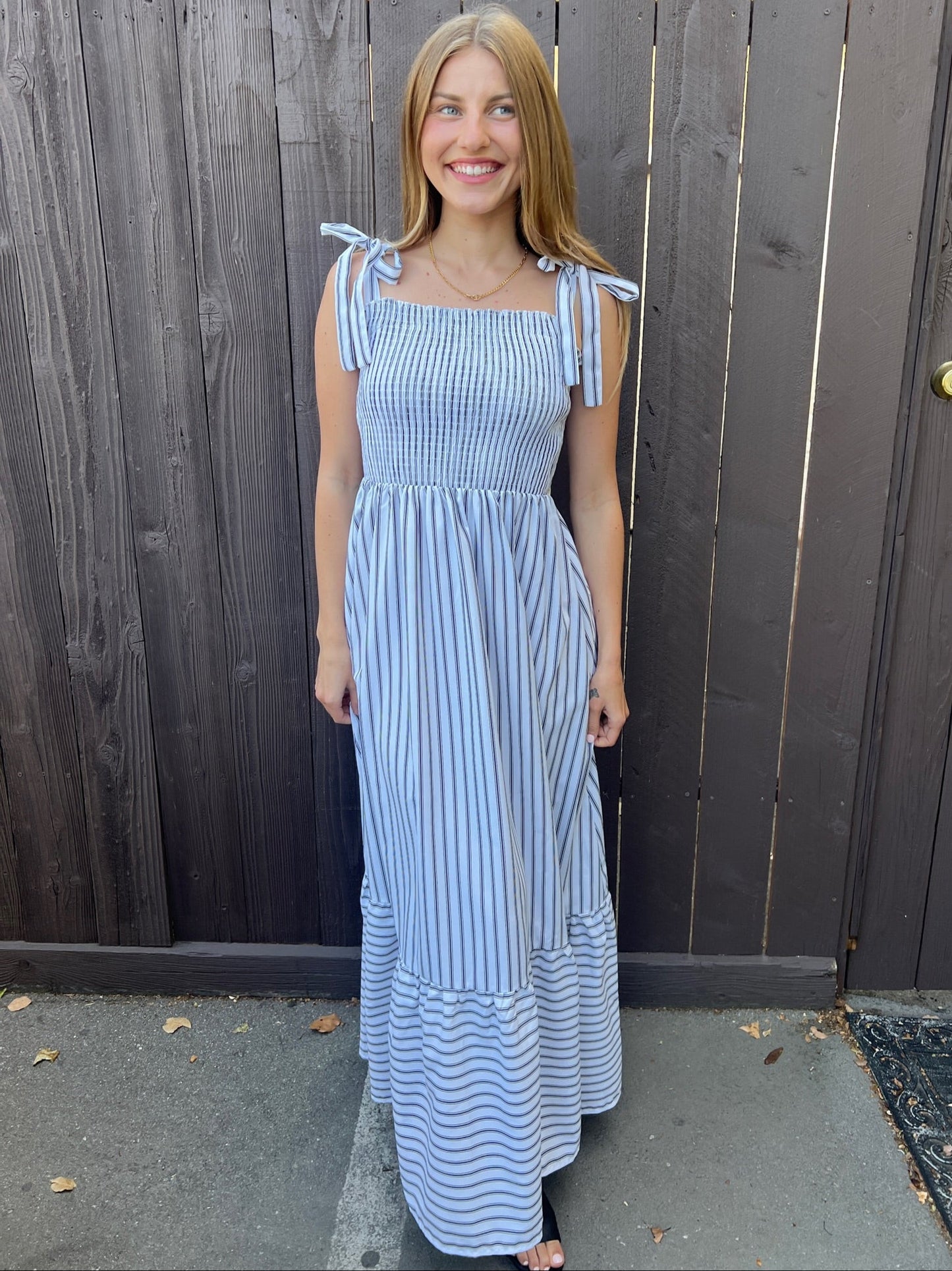 Striped Smocked Bodice Poplin Dress
