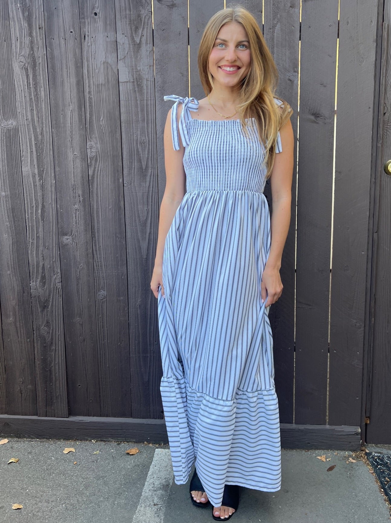 Striped Smocked Bodice Poplin Dress