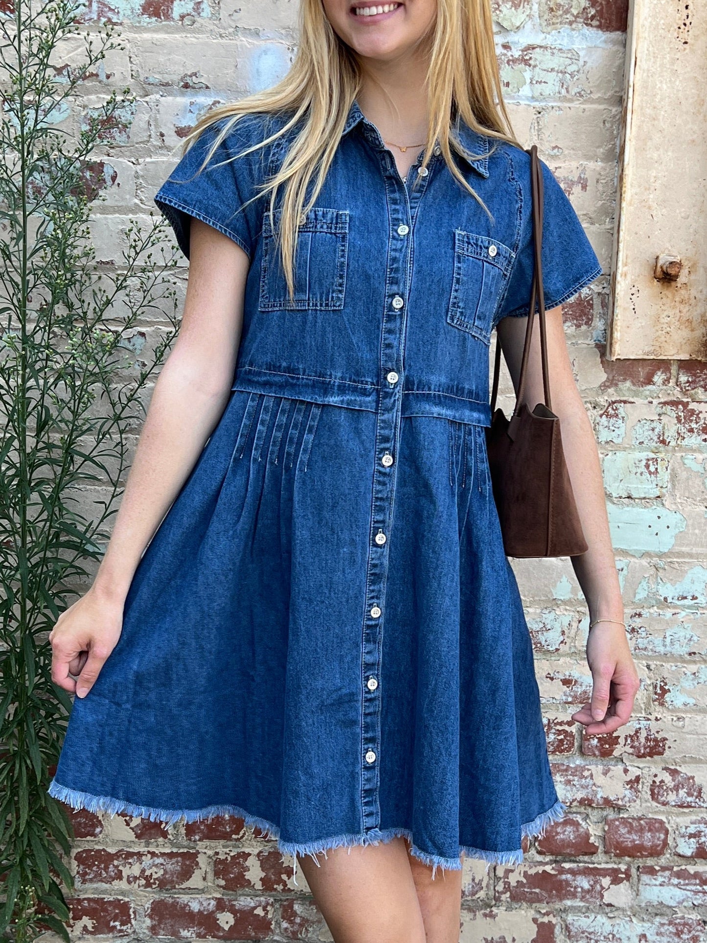 Denim Button-Down Mini Dress