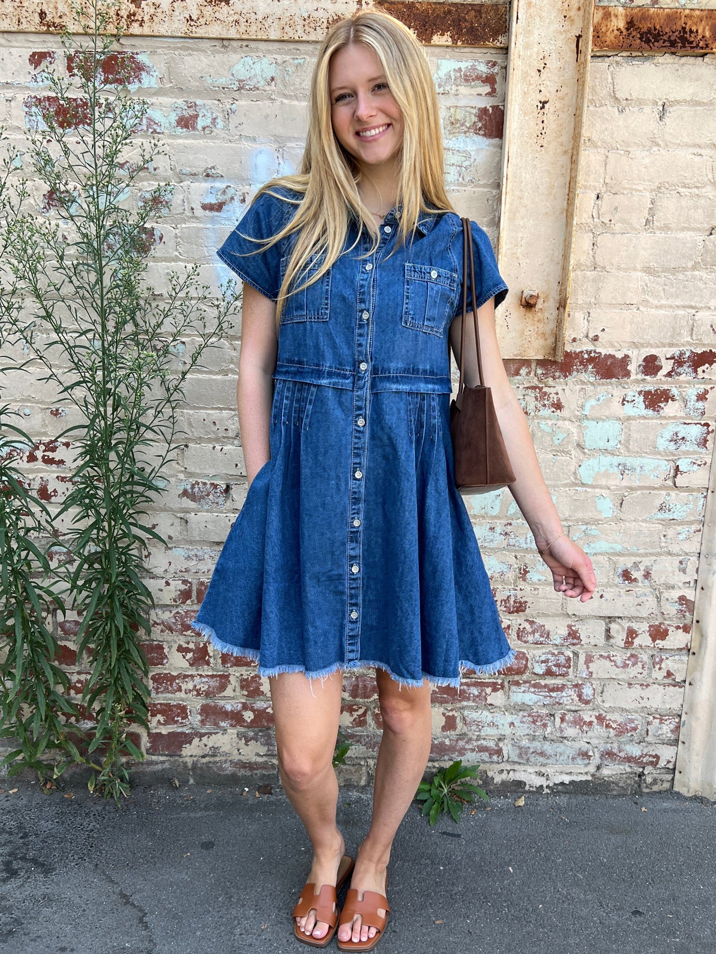 Denim Button-Down Mini Dress