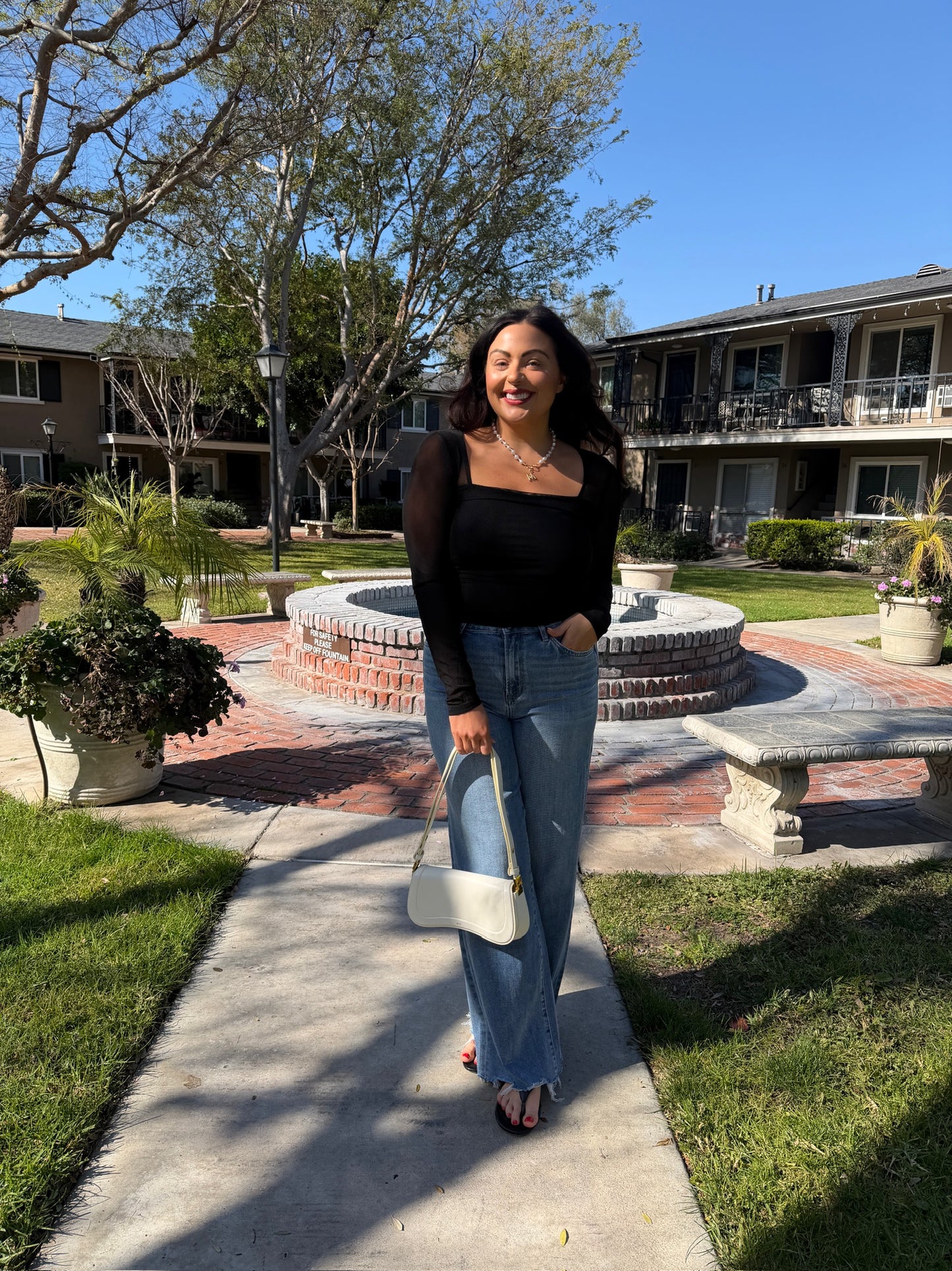 Sheer Sleeve Square Long Sleeve Top