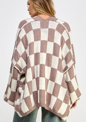 Checkered Drop Sleeve Cardigan