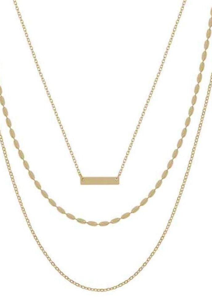 Oval Chain Triple Layered Bar Necklace