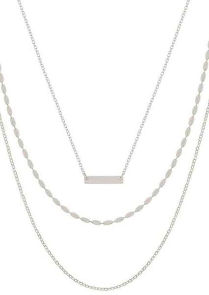 Oval Chain Triple Layered Bar Necklace