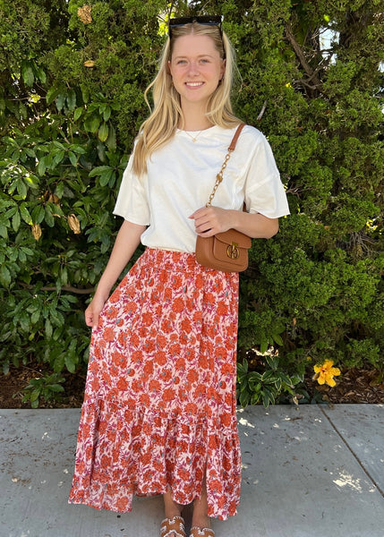 Smocked Waist Maxi Skirt With Slit