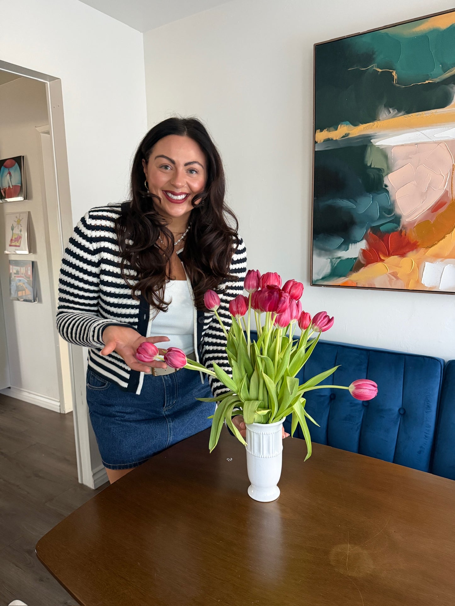 TEXTURED KNIT STRIPED BUTTON-FRONT CARDIGAN