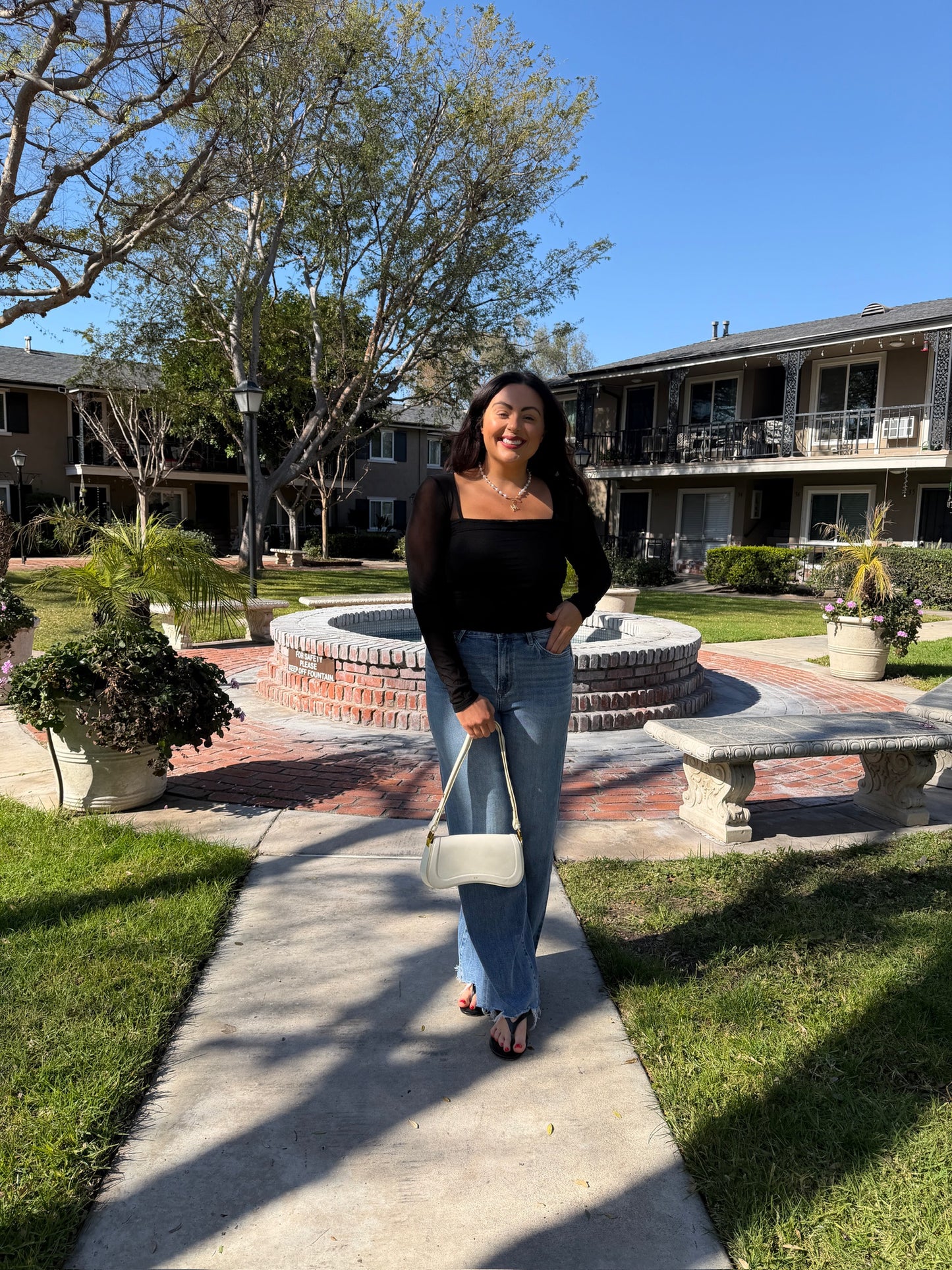 Sheer Sleeve Square Long Sleeve Top