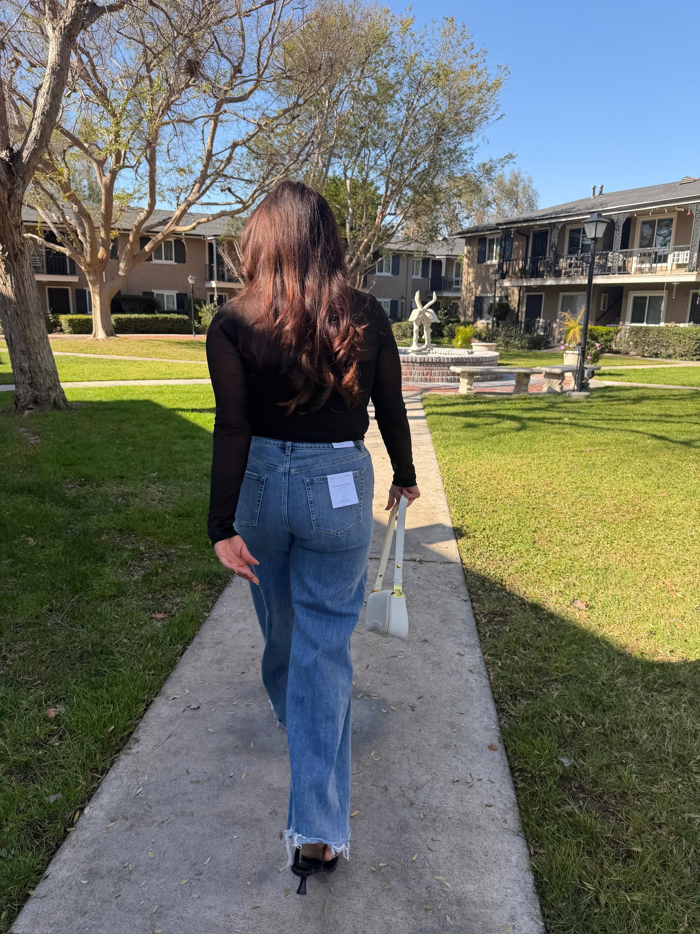Sheer Sleeve Square Long Sleeve Top