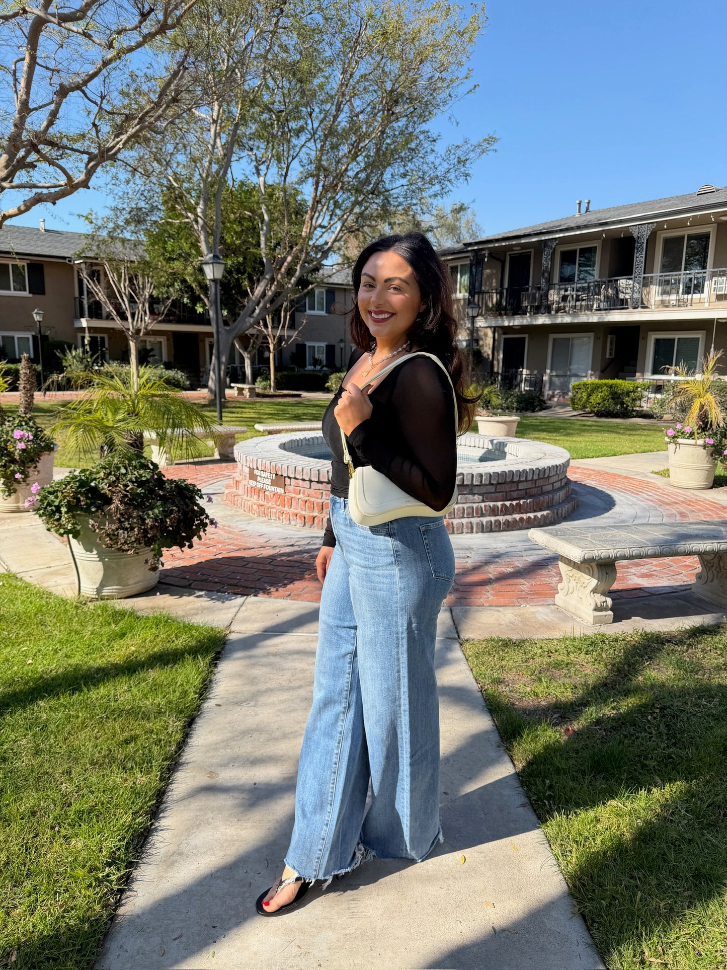 Sheer Sleeve Square Long Sleeve Top