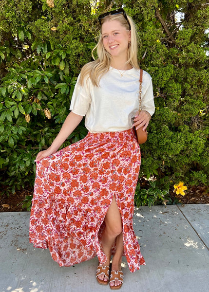 Smocked Waist Maxi Skirt With Slit