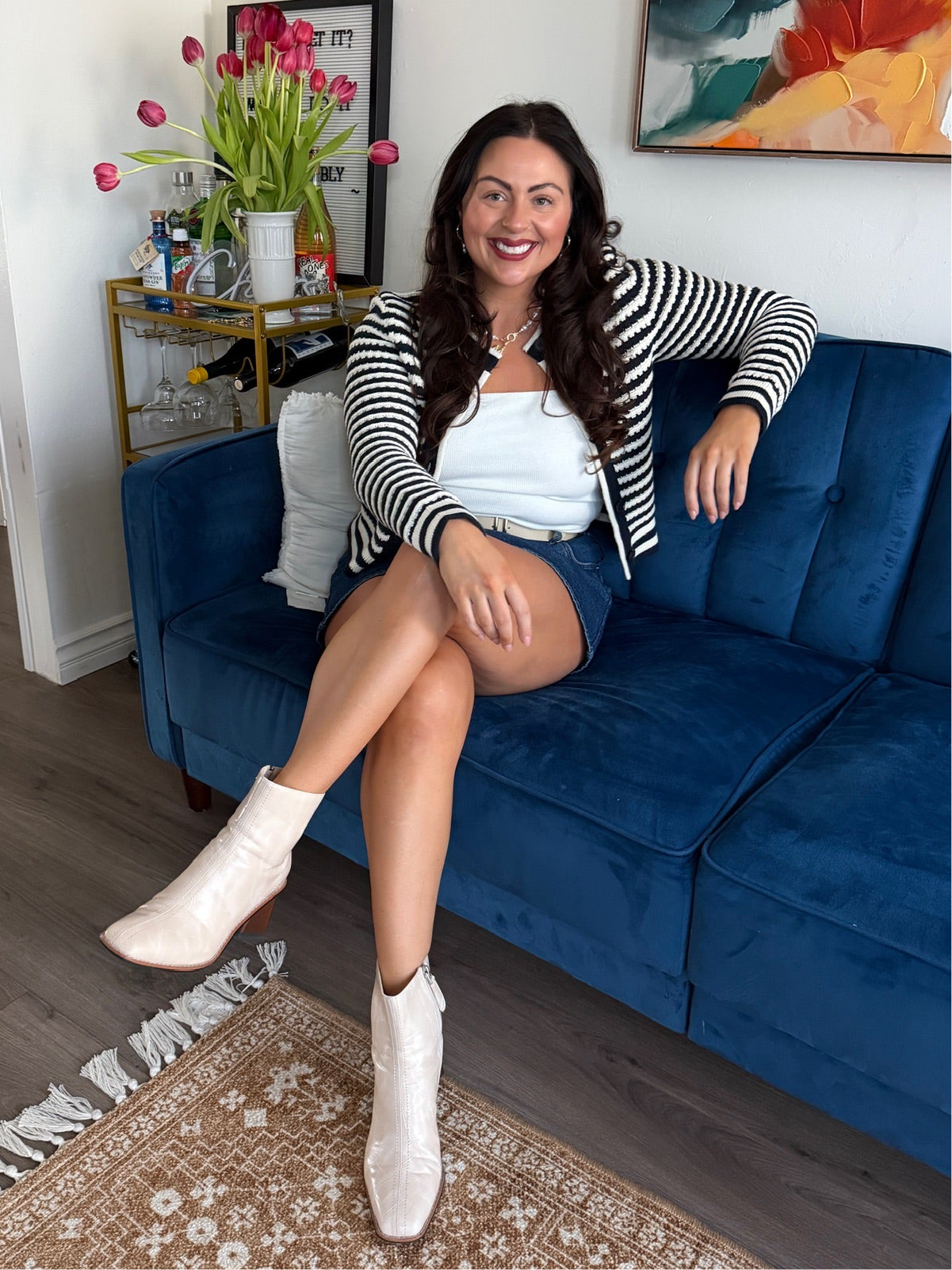 TEXTURED KNIT STRIPED BUTTON-FRONT CARDIGAN