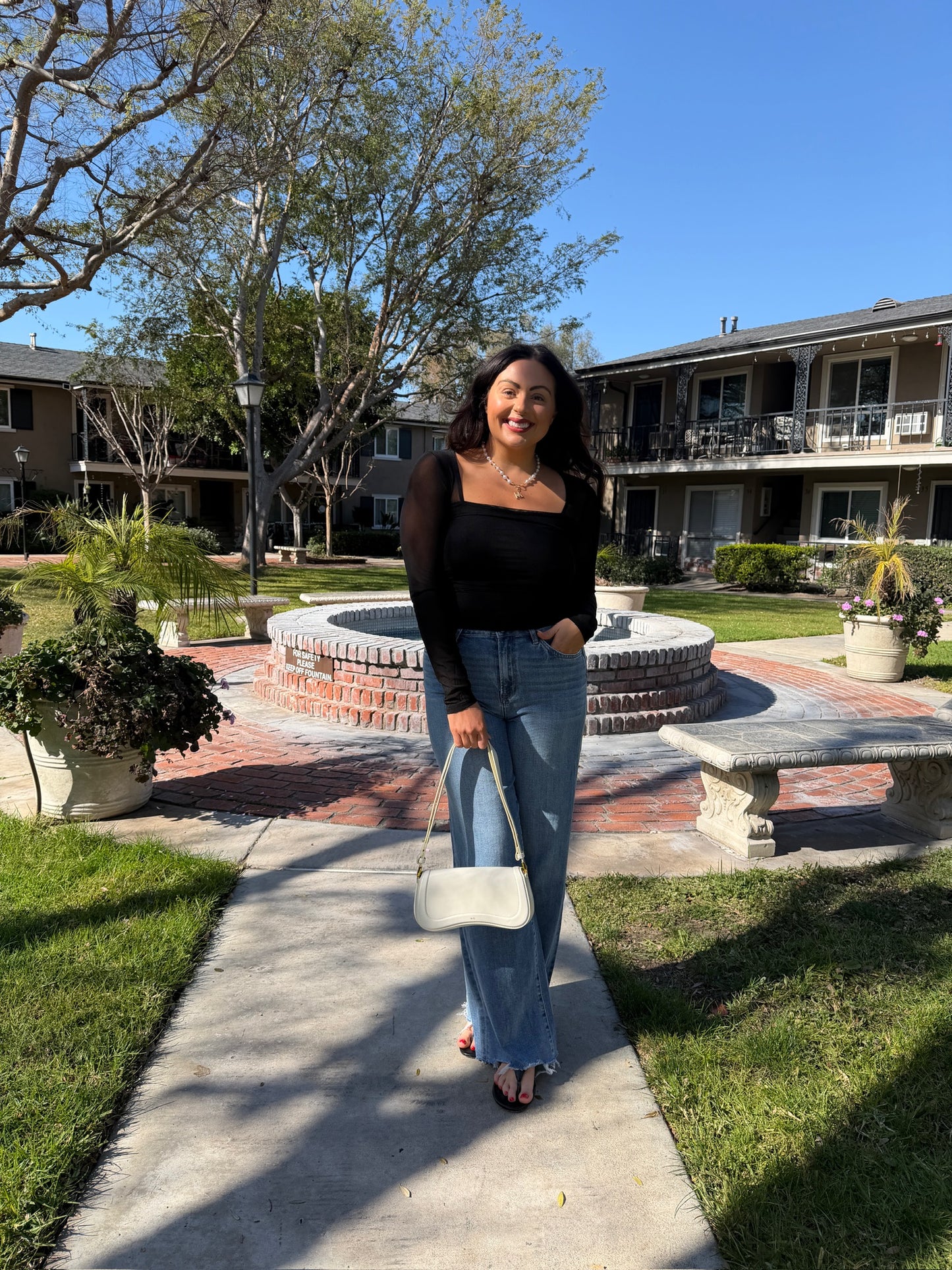 Sheer Sleeve Square Long Sleeve Top