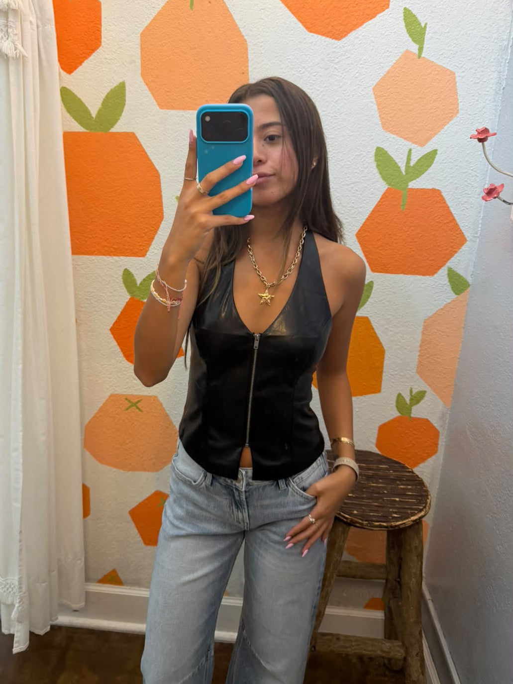 After Hours Faux Leather Zip Front Vest