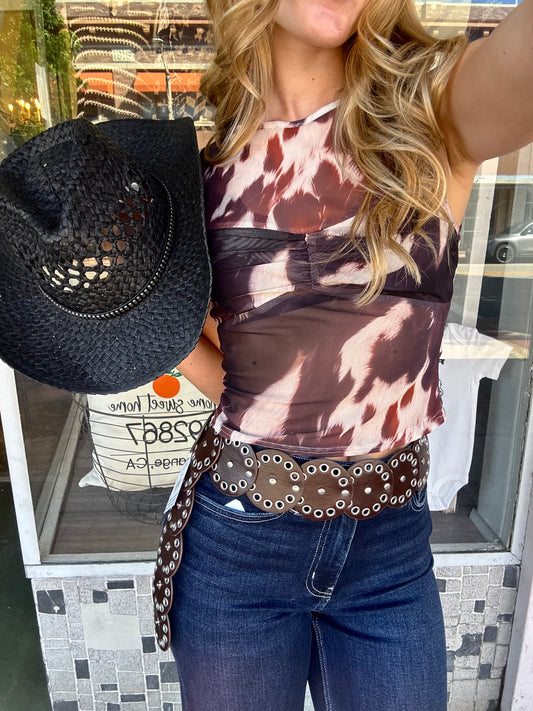 Cow Print Mesh Top
