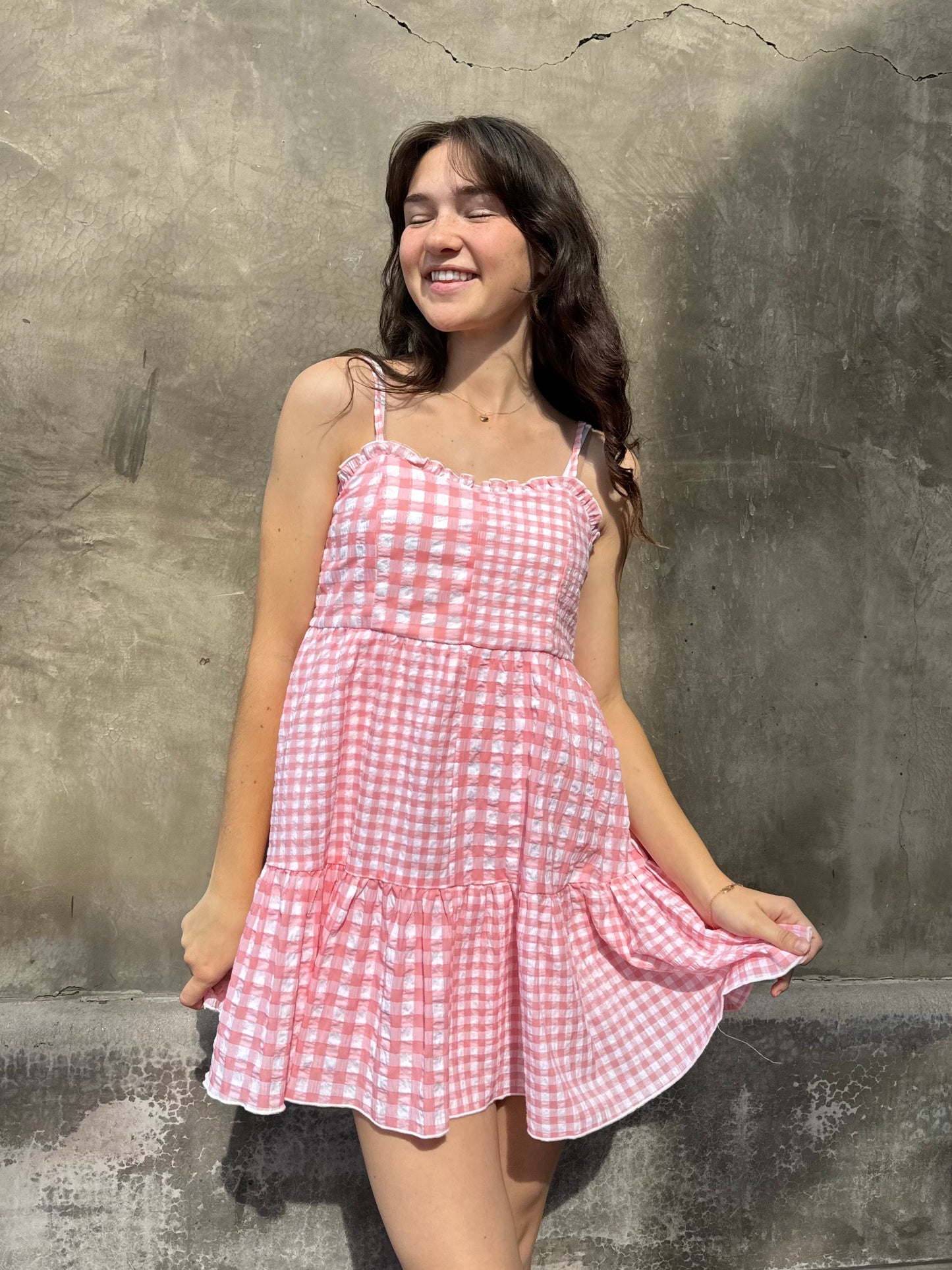 Gingham Spaghetti Strap Mini Dress