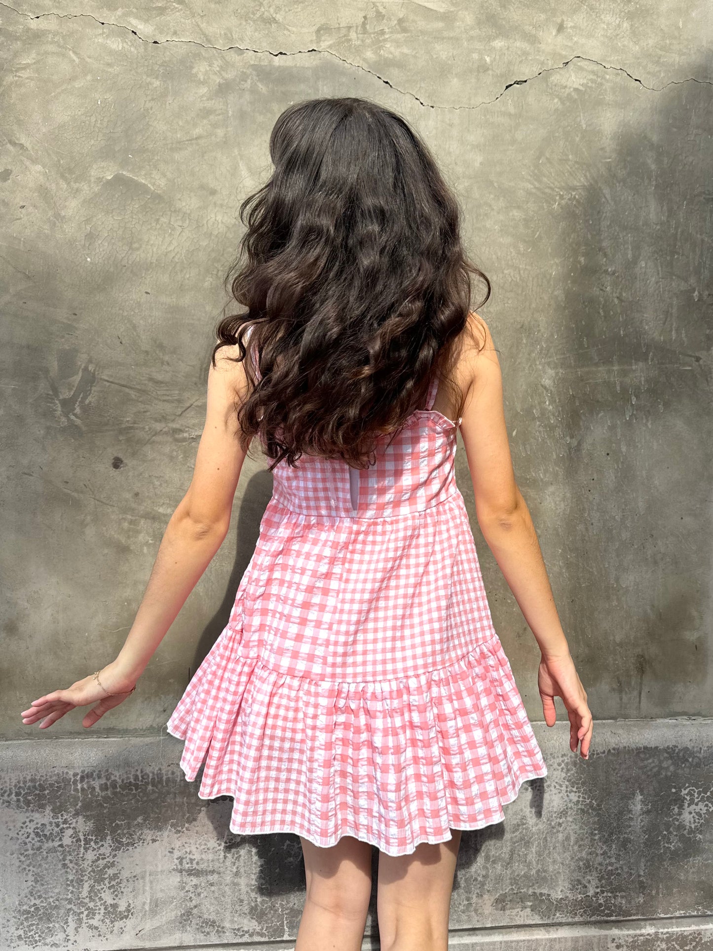 Gingham Spaghetti Strap Mini Dress