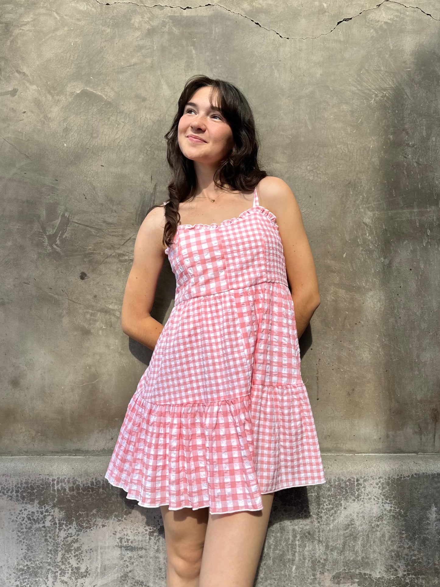 Gingham Spaghetti Strap Mini Dress