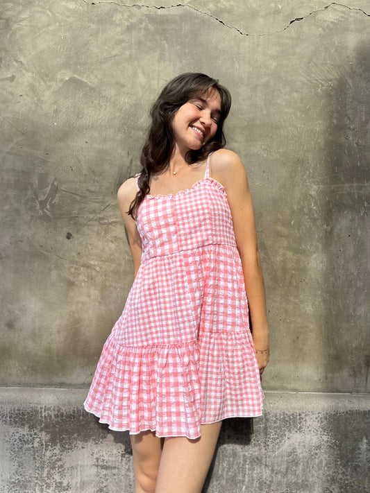 Gingham Spaghetti Strap Mini Dress