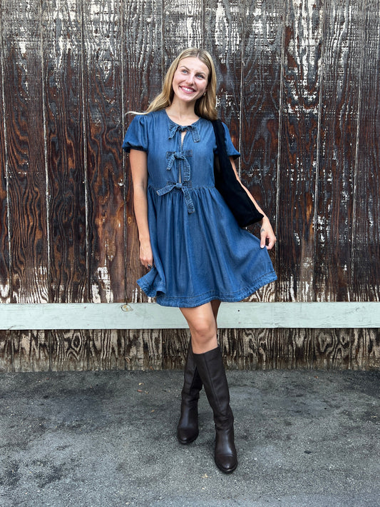 Chambray Tie Mini Dress
