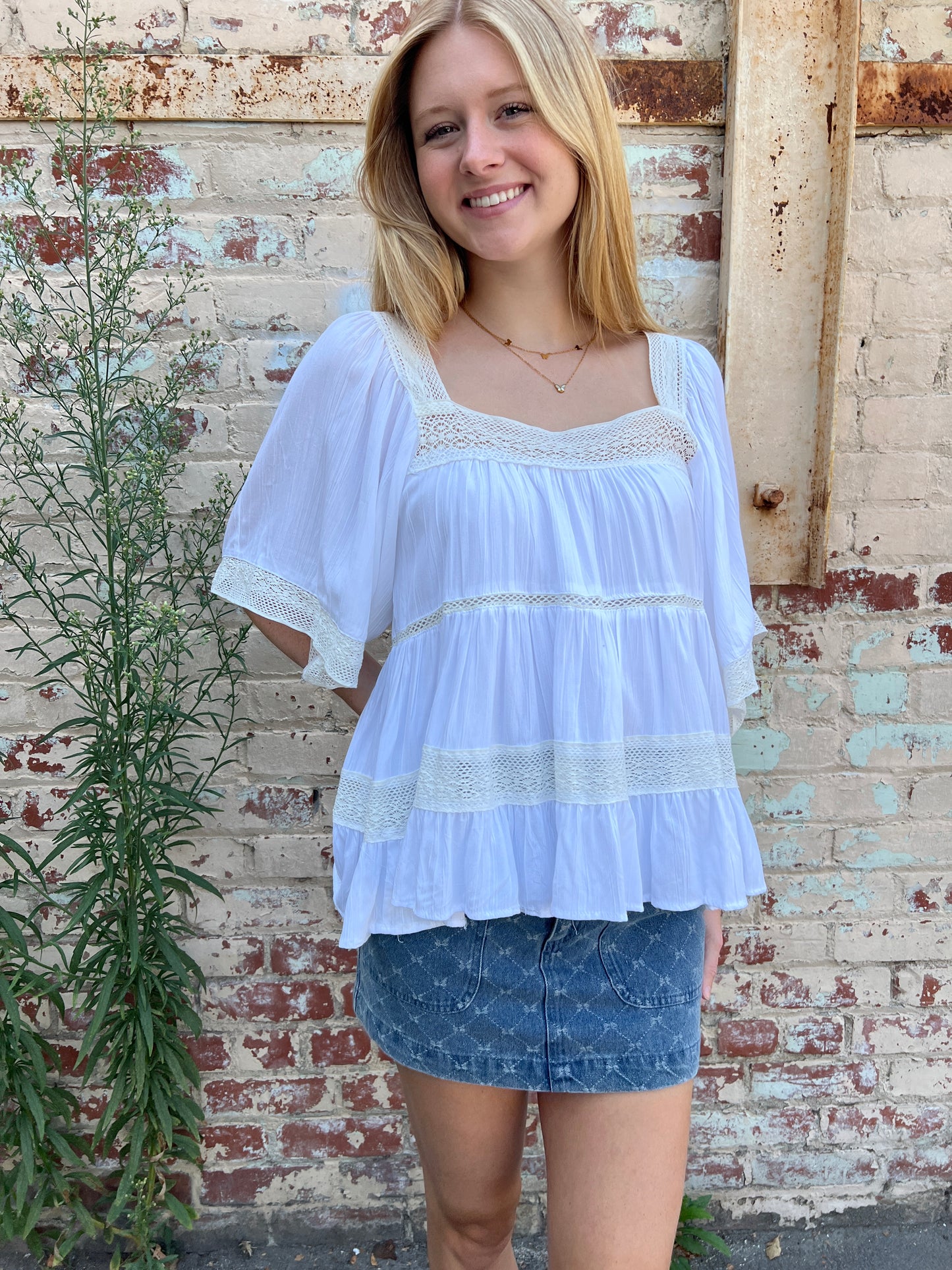 Lace Trim Boho Blouse