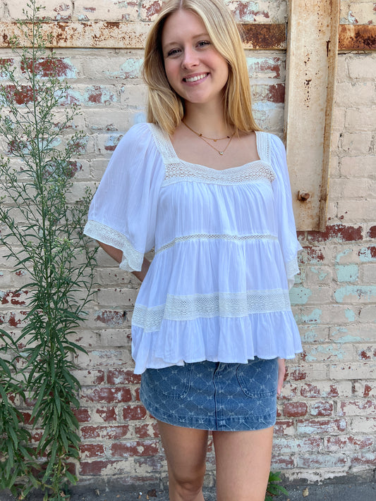 Lace Trim Boho Blouse