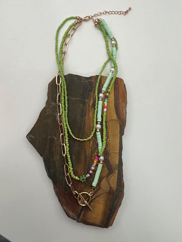 Triple Layered Green Necklace